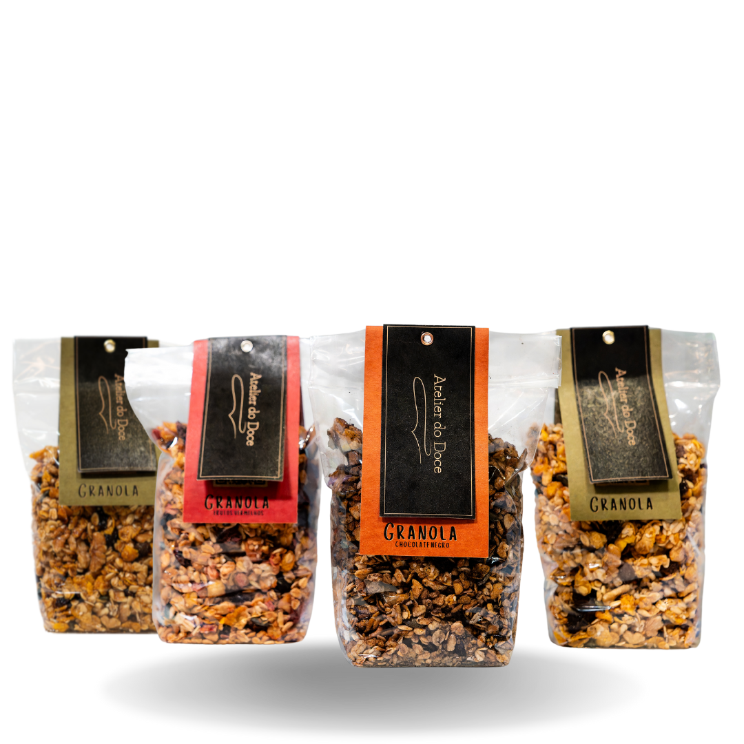 Pack 4 Granolas (Frutos Silvestres, Chocolate Negro, Simples, Maçã e Canela de São Tomé)
